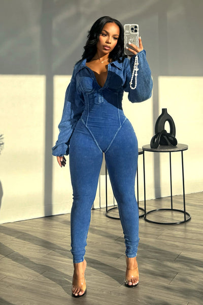 Baddie | Mineral Washed Corset Jumpsuit
