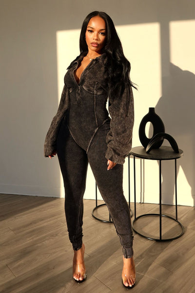 Baddie | Mineral Washed Corset Jumpsuit